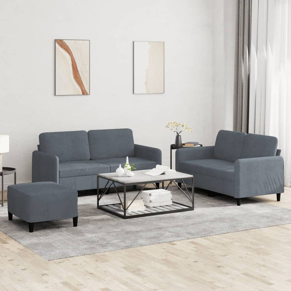 NNEVL 3 Piece Sofa Set Dark Grey Velvet