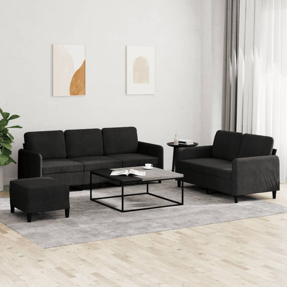 NNEVL 3 Piece Sofa Set Black Velvet