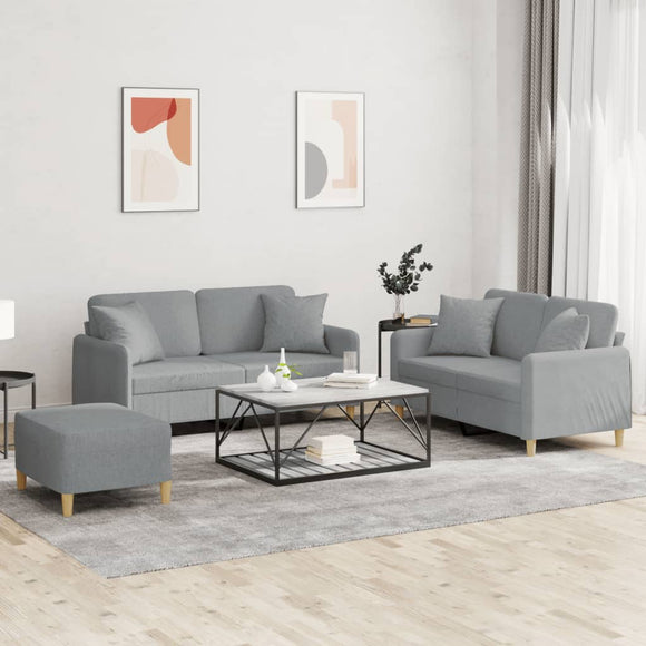 NNEVL 3 Piece Sofa Set with Pillows Light Grey Fabric