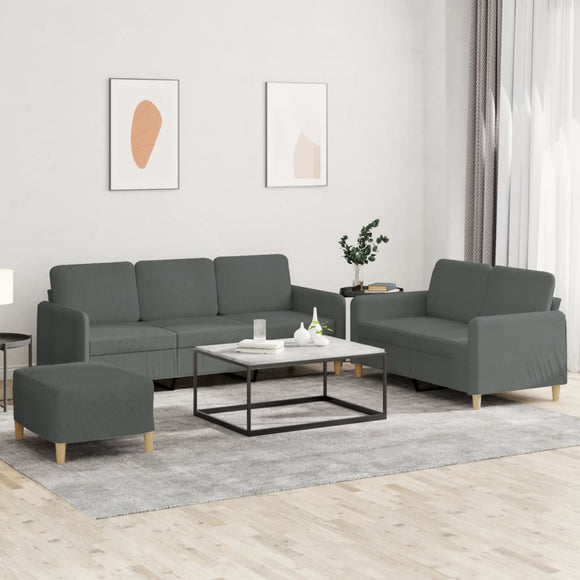 NNEVL 3 Piece Sofa Set with Cushions Dark Grey Fabric