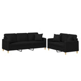 NNEVL 2 Piece Sofa Set with Pillows Black Fabric