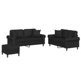 NNEVL 3 Piece Sofa Set with Pillows Black Faux Leather