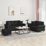 NNEVL 3 Piece Sofa Set with Pillows Black Faux Leather