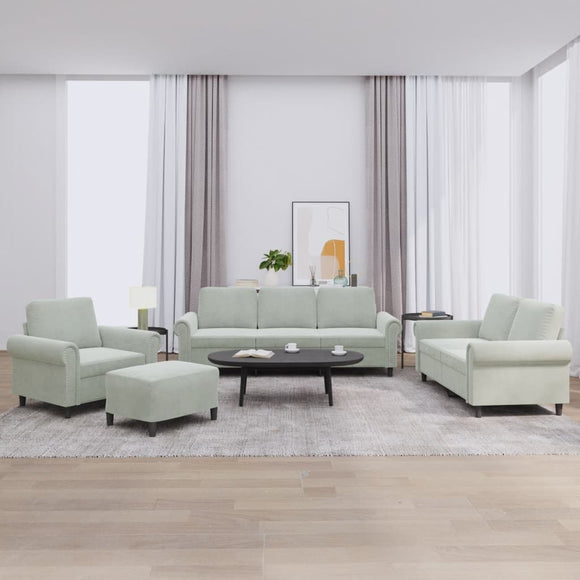 NNEVL 4 Piece Sofa Set with Cushions Light Grey Velvet