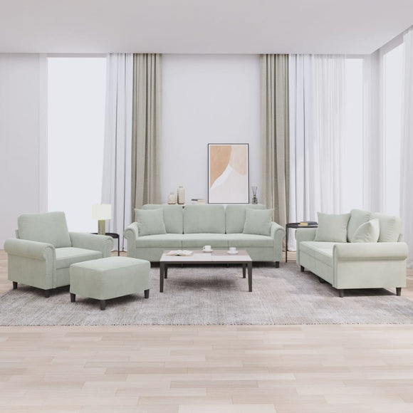 NNEVL 4 Piece Sofa Set with Pillows Light Grey Velvet