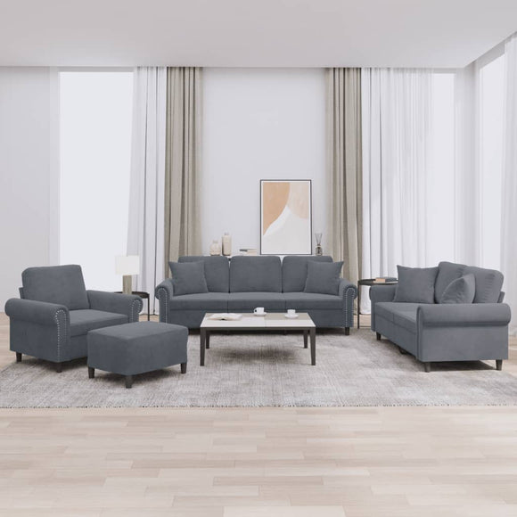 NNEVL 4 Piece Sofa Set with Pillows Dark Grey Velvet