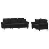 NNEVL 2 Piece Sofa Set with Pillows Black Velvet