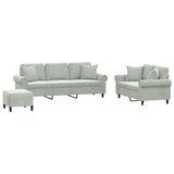 NNEVL 3 Piece Sofa Set with Pillows Light Grey Velvet