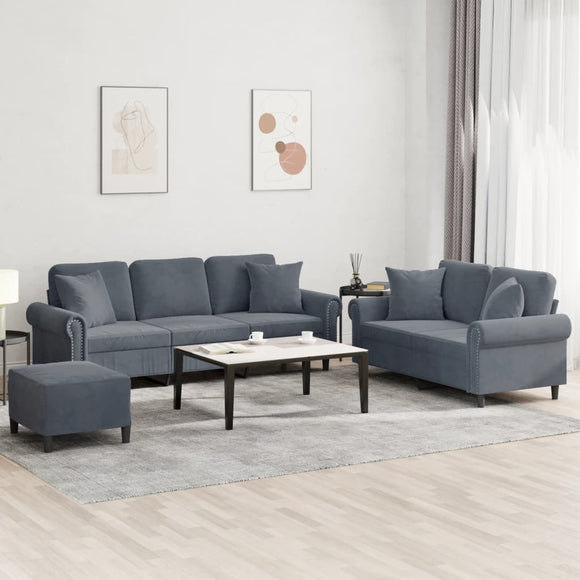 NNEVL 3 Piece Sofa Set with Pillows Dark Grey Velvet