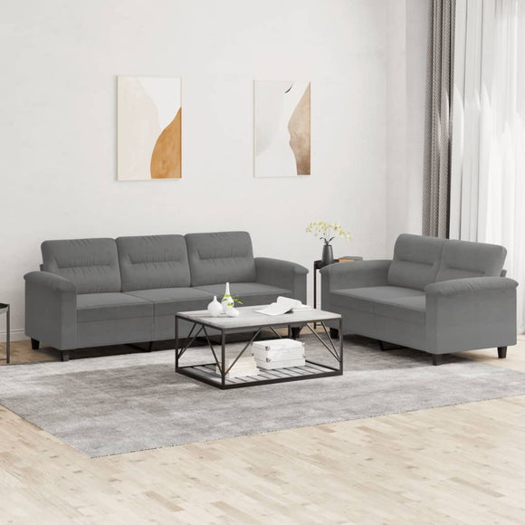 NNEVL 2 Piece Sofa Set with Cushions Dark Grey Microfibre Fabric