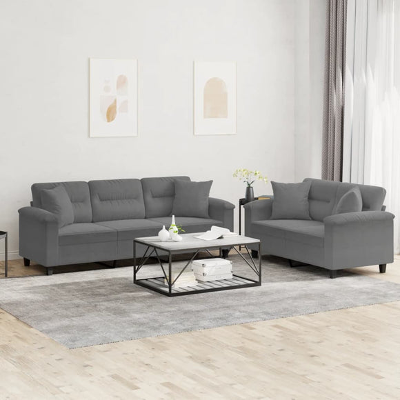 NNEVL 2 Piece Sofa Set with Pillows Dark Grey Microfibre Fabric