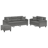 NNEVL 3 Piece Sofa Set with Pillows Dark Grey Microfibre Fabric