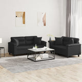 NNEVL 2 Piece Sofa Set with Pillows Black Faux Leather