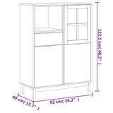 NNEVL Highboard with Glass Door FLAM 92x40x122.5 cm Solid Wood Pine