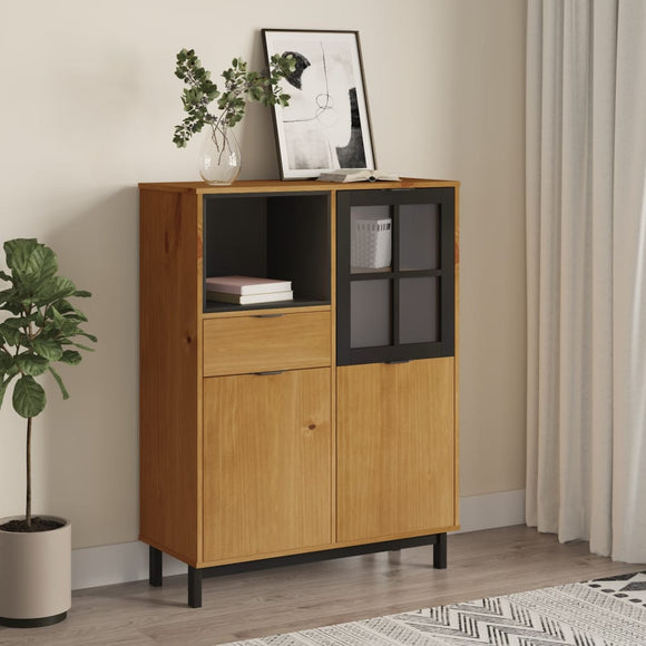 NNEVL Highboard with Glass Door FLAM 92x40x122.5 cm Solid Wood Pine