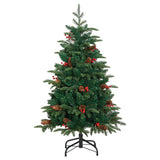 NNEVL Artificial Hinged Christmas Tree with Cones and Berries 150 cm
