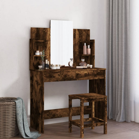 NNEVL Dressing Table with Mirror Smoked Oak 96x39x142 cm