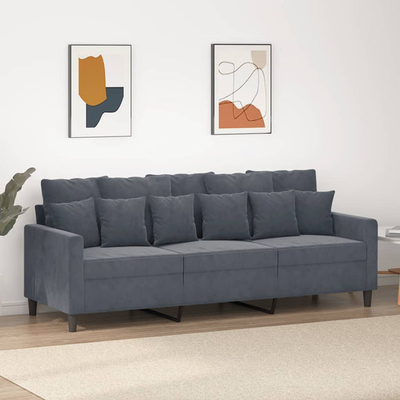 NNEVL 3-Seater Sofa Dark Grey 180 cm Velvet