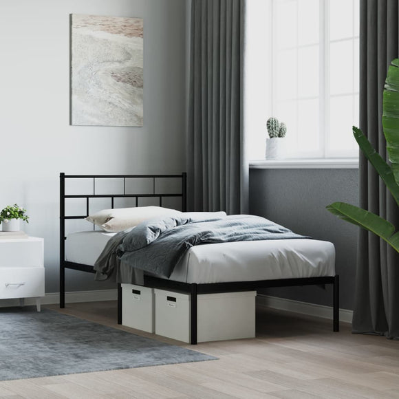 NNEVL Metal Bed Frame with Headboard Black 107x203 cm
