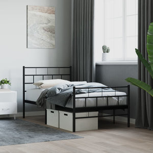 NNEVL Metal Bed Frame with Headboard and Footboard Black 90x190 cm