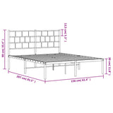 NNEVL Metal Bed Frame with Headboard White 150x200 cm