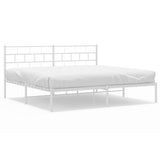 NNEVL Metal Bed Frame with Headboard White 183x203 cm King Size