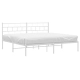 NNEVL Metal Bed Frame with Headboard White 183x203 cm King Size
