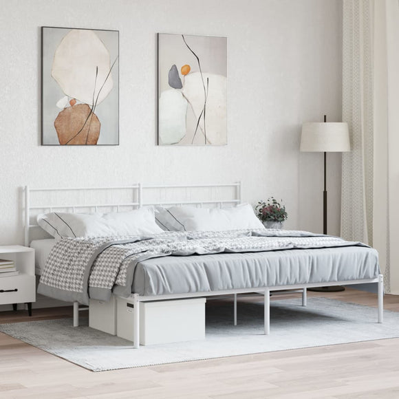 NNEVL Metal Bed Frame with Headboard White 183x203 cm King Size