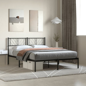 NNEVL Metal Bed Frame with Headboard Black 150x200 cm