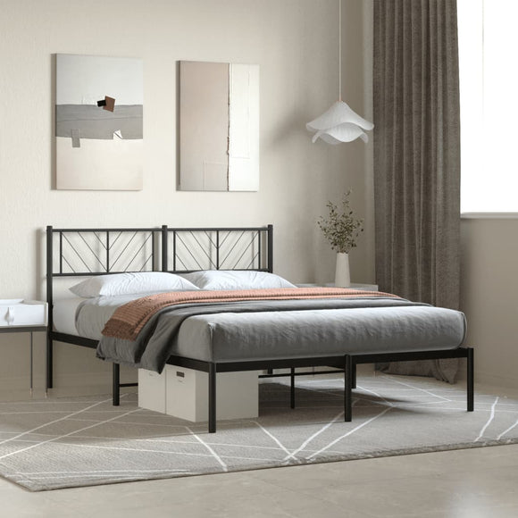 NNEVL Metal Bed Frame with Headboard Black 150x200 cm