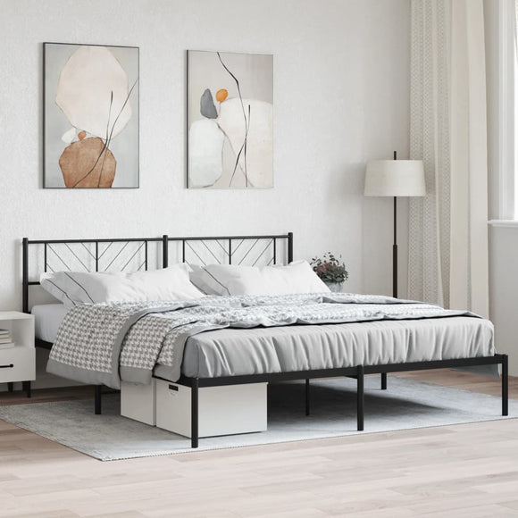 NNEVL Metal Bed Frame with Headboard Black 183x203 cm King Size