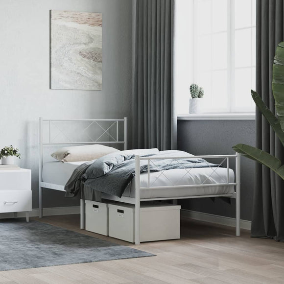 NNEVL Metal Bed Frame with Headboard and Footboard White 107x203 cm