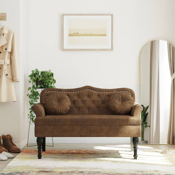 NNEVL Bench with Cushions Brown 120.5x65x75 cm Faux Suede Leather