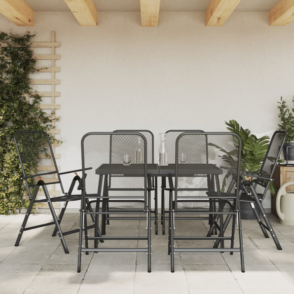 NNEVL 7 Piece Garden Dining Set Anthracite Metal Mesh
