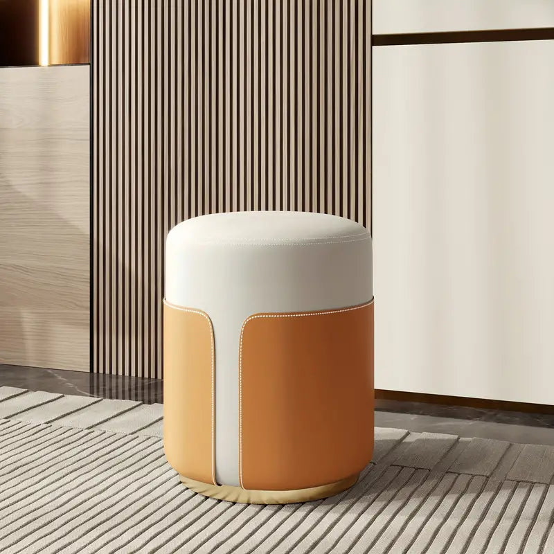 NNETM mporary Leather Splicing Round Dressing Stool - White & Orange ...