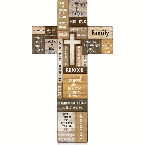 NNETM Faithful Reminders: Wooden Christian Cross Wall Decor with Biblical Verse