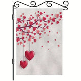 NNETM Valentine's Day Garden Flag - Double-Sided Tree with Paper Leaves & Hanging Hearts Burlap Yard Decor (31.75 x 45.72 cm)