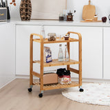 NNECW 3-Tier Bamboo Rolling Storage Cart