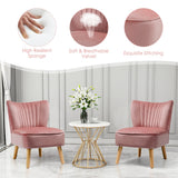 NNECW Velvet Accent Chair with Solid Rubber Wood Legs for Dining Room Pink