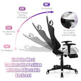 NNECW Adjustable Gaming Chair with Health Massager Lumbar Support-White