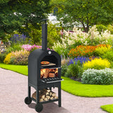 NNECW 3-in-1 Pizza Oven Wood Fired Portable Outdoor BBQ Grill Smoker Pizza Maker