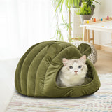 NNEIDS Pet Bed Comfy Kennel Cave Cat Beds Bedding Castle Igloo Round Nest Green M