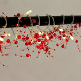 NNETM Red Pearl Chain String Lights - 20 LED Lighted Berry Beaded Garland