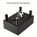 NNETM Small Wooden Leg Ottoman: Black PU Faux Leather Footrest