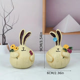 NNETM Easter Resin Decorations - Charming Rabbit Lovers Picking Flowers (Set of 2)