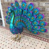 NNETM Exquisite Painted Peacock Garden Sculpture - Elegant Metal Animal Figurine for Easter