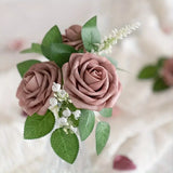 NNETM Dusty Rose Artificial Roses Flowers (25pcs) - Real Touch PE Foam, Flexible Wire Stems