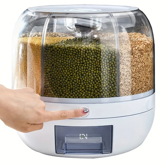 NNETM 360° Rotating Cereal Dispenser with 6 Grids - White