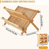 NNETM High Quality Natural Bamboo Dish Rack - Foldable and Compact