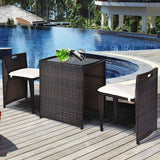 NNECW 3 Pieces Cushioned Patio Rattan Set with Tempered Glass Top Table